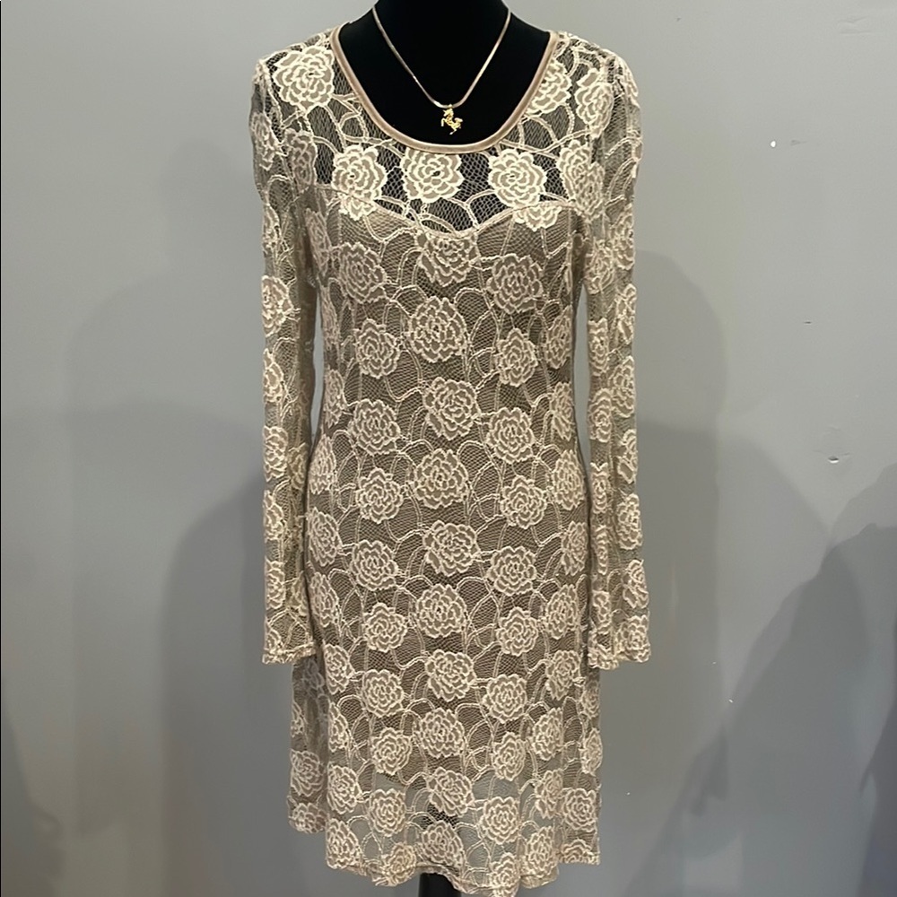 Elegant Cream Lace Dress floral pattern